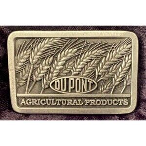 Vtg Pewter Belt Buckle DuPont Ag Products Collectible Wheat Farming Advertising